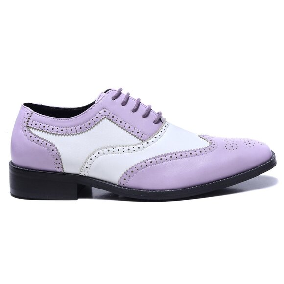 Lavender White 1920\'s Wingtip Lace up Oxford Dress Shoes